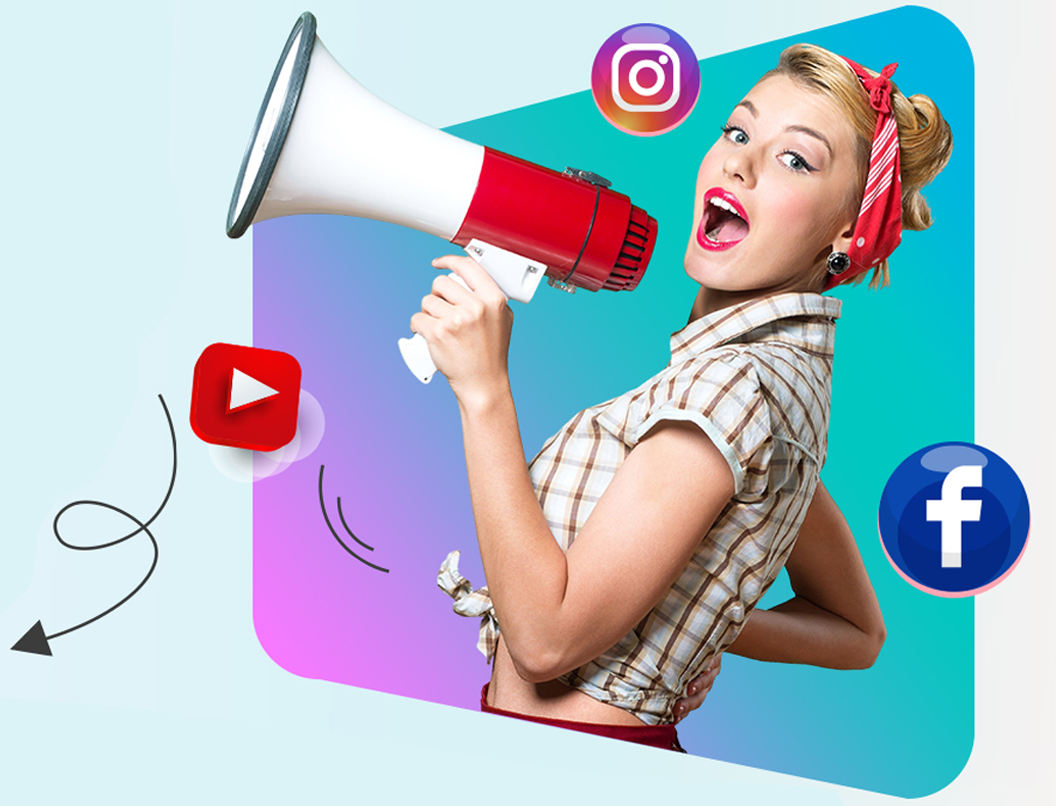 Woman promoting ads with a megaphone